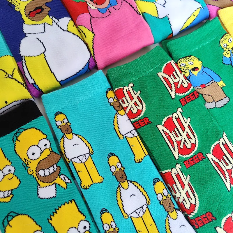 Simpsons Cartoon Anime Funny Socks Men Hip Hop Print Novelty Crazy Sokken Hip Hop Unisex Comfortable 1 - The Simpsons Store
