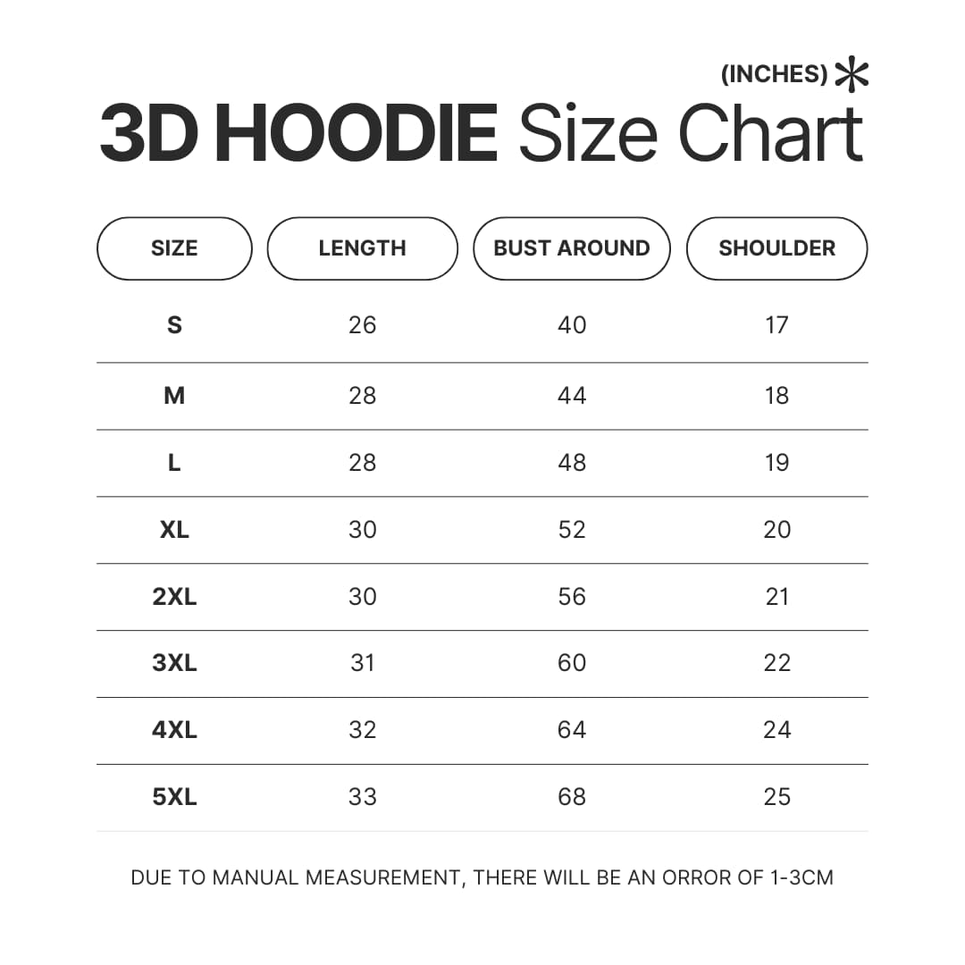 3D Hoodie Size Chart - The Simpsons Store
